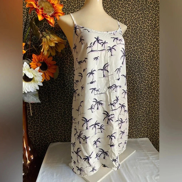 🦋B2G1🦋AMERICAN APPAREL White Palm Print Spaghetti Strap Summer Dress | L… - Picture 3 of 9